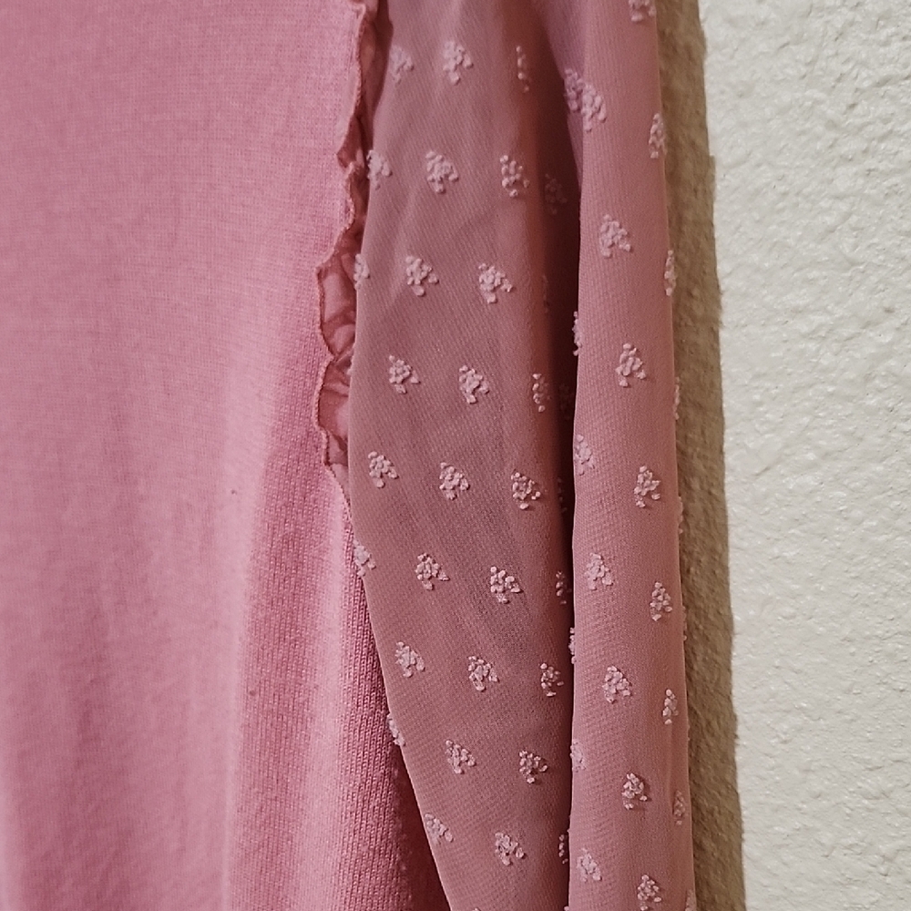 Pink Crew Neck Sweater with Sheer Sleeves - Picture 5 of 12